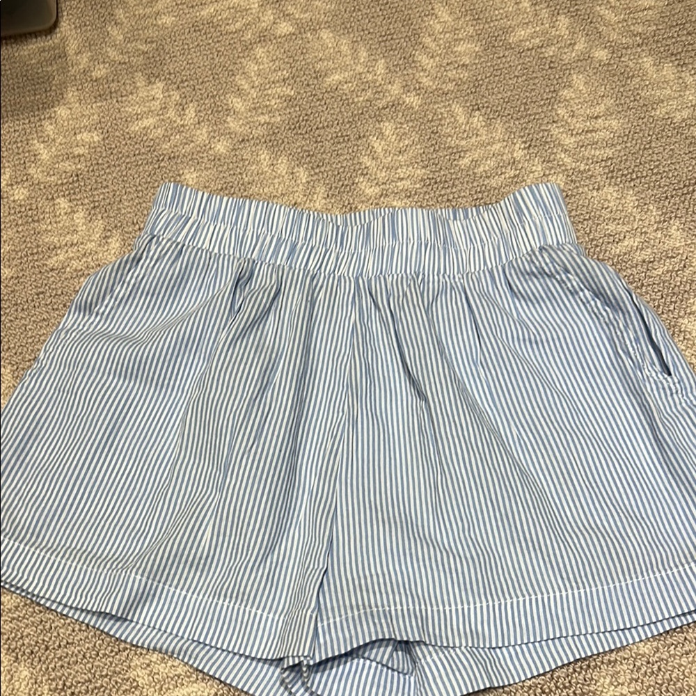 Blue and White Striped Shorts